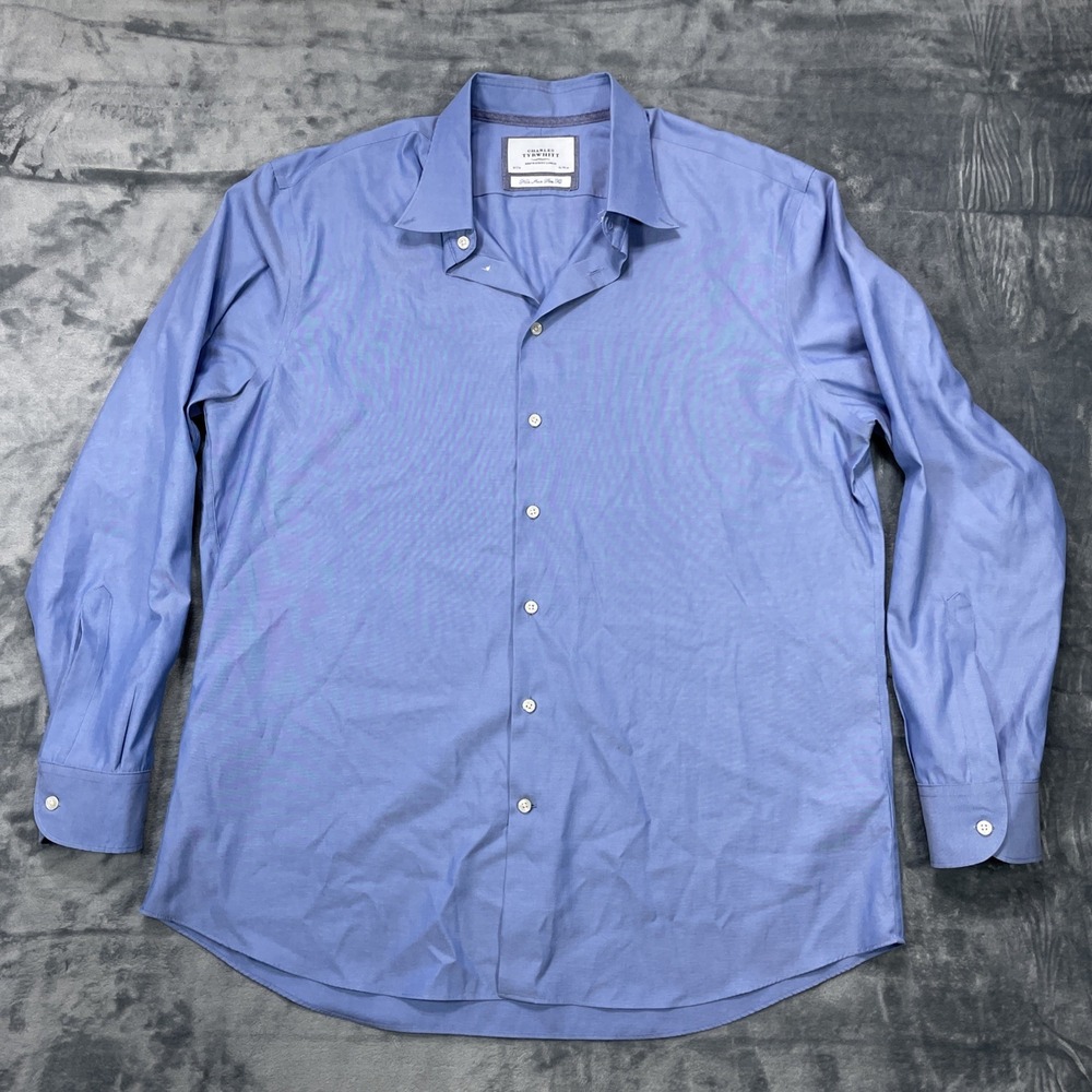 Charles Tyrwhitt Men's Blue FC Slim Fit Non-Iron Dress Shirt Size 18 / 37